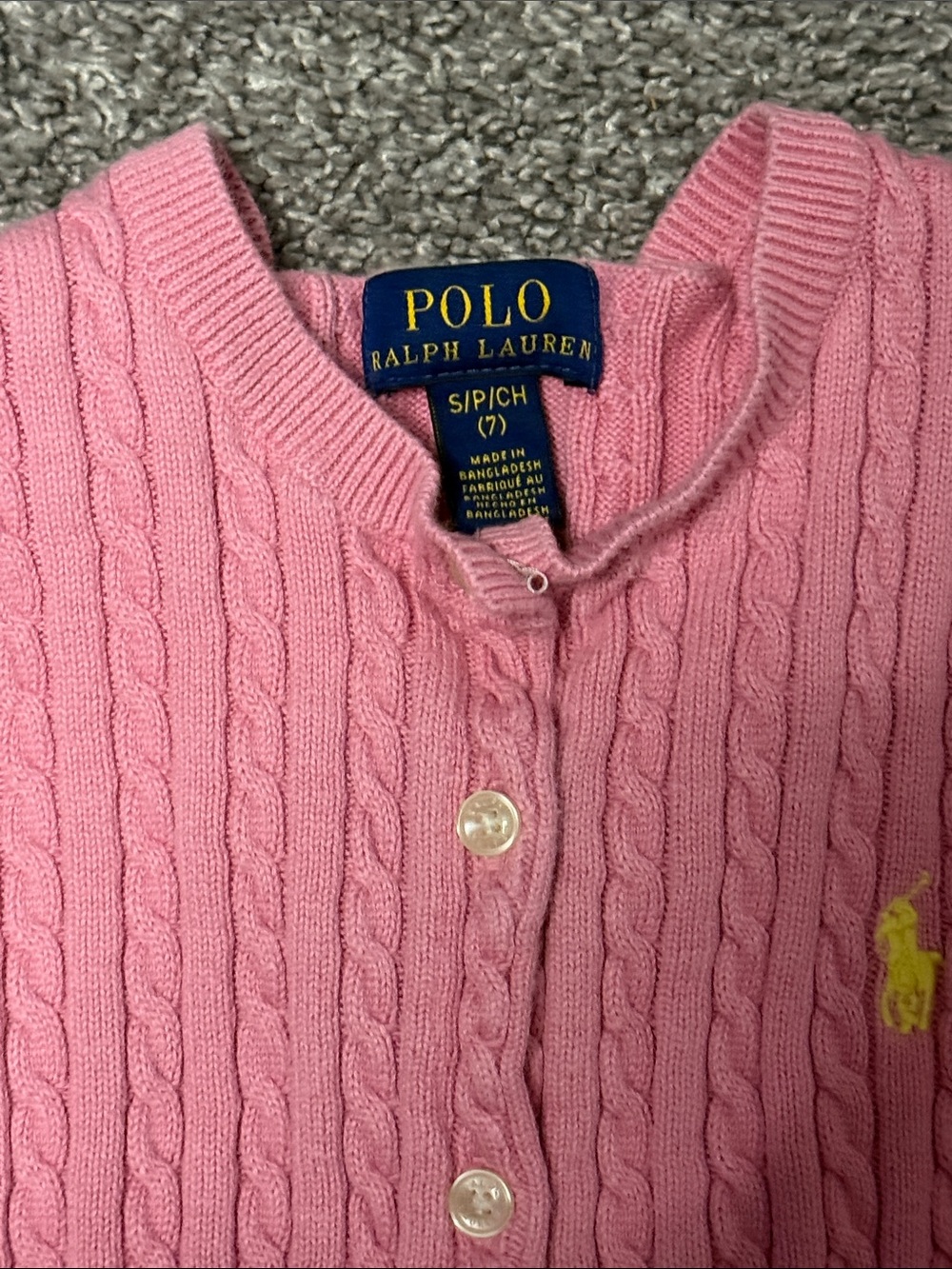 Polo by Ralph Lauren Pink Cable-Knit Crewneck Button Cardigan - Picture 2 of 3